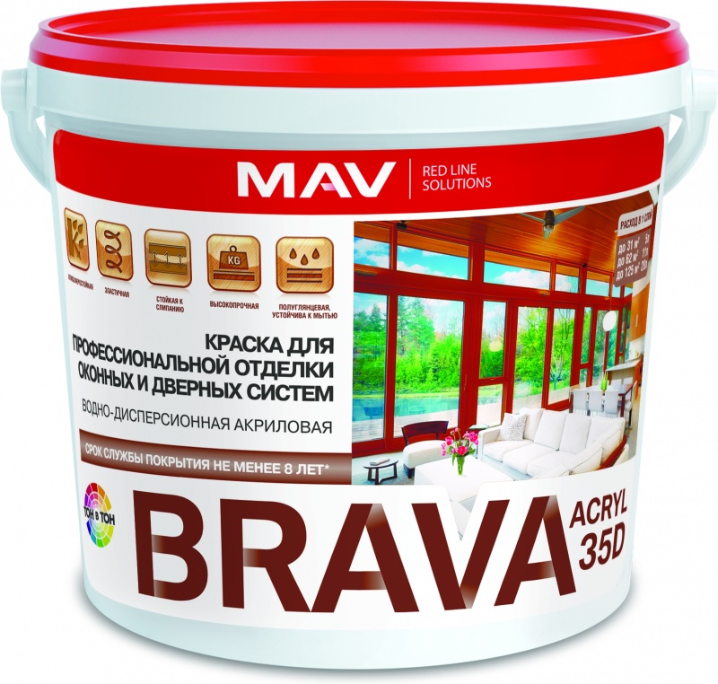 Краска BRAVA ACRYL 35D для профессиональной отделки оконных и дверных систем (ВД-АК-1035д)