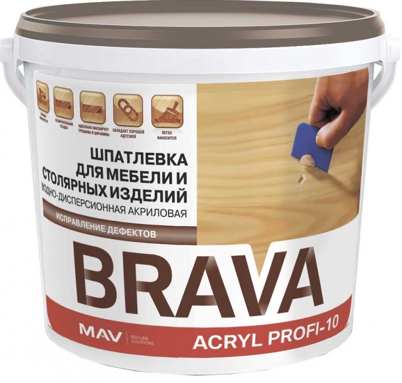Шпатлевка BRAVA ACRYL PROFI-10 для мебели и столярных изделий (ПРОФИ-10)